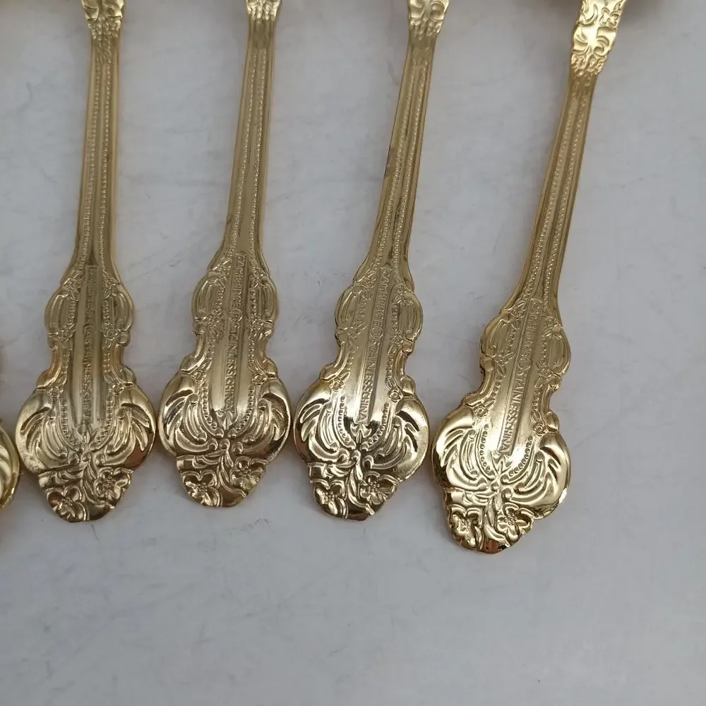 7X SpnFk Cambridge Gold Royal Fashion Teaspoons Salad Forks Flatware
